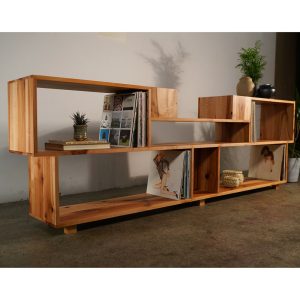 Emerson Vinyl Console, LP Storage, Modern Entertainment Storage, Modern Solid Wood Media Console, Wood Console (Shown in Madrone)