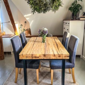 il_1000x1000.5516356806_8p6f.jpg Old beams dining table black legs rustic style loft organic barn wood reclaimed solid wood steel legs massive table natural light wood MFW