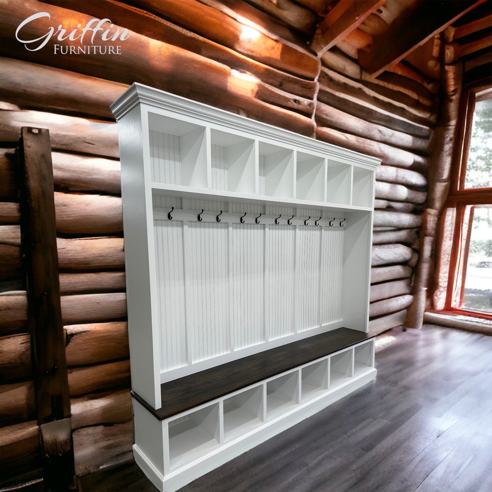 Pennsylvania Entryway Bench | 6-Section Mudroom Hall Tree with Shoe Storage | Farmhouse Mud Bench Organizer | Custom Mudroom Bench - Image 2