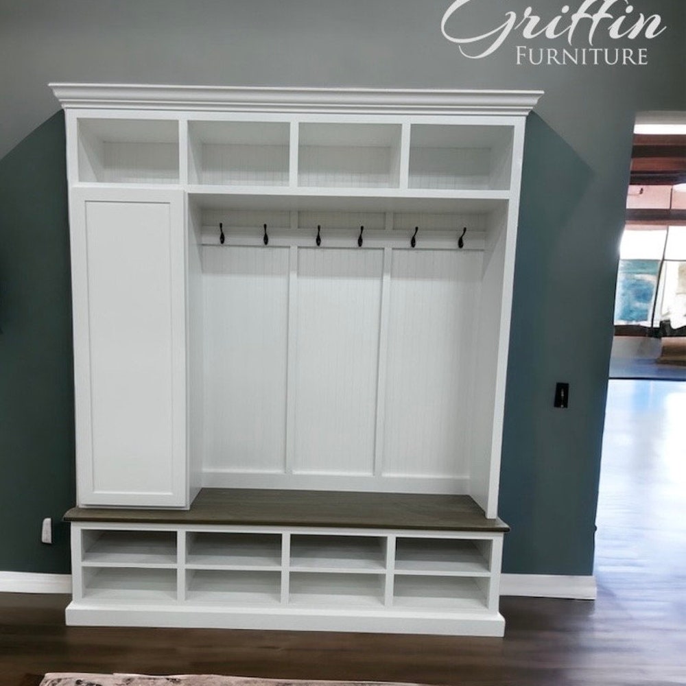 Fort Myers Entryway Shoe Cabinet | 4 Section Hall Tree with Storage | Mudroom Bench | Custom Shoe Organizer Furniture - Image 5
