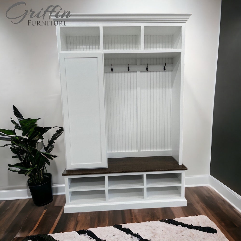Fort Myers Entryway Shoe Cabinet | 3-Section Hall Tree with Storage | Mudroom Bench | Custom Shoe Organizer Furniture - Image 7