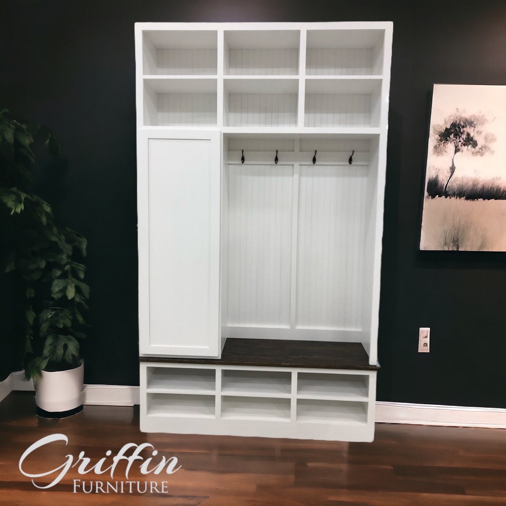 Portland Entryway Bench with Coat Rack | 3-Section Hall Tree | Mudroom Organizer | Shoe Storage Bench | Custom Solid Wood Furniture - Image 2