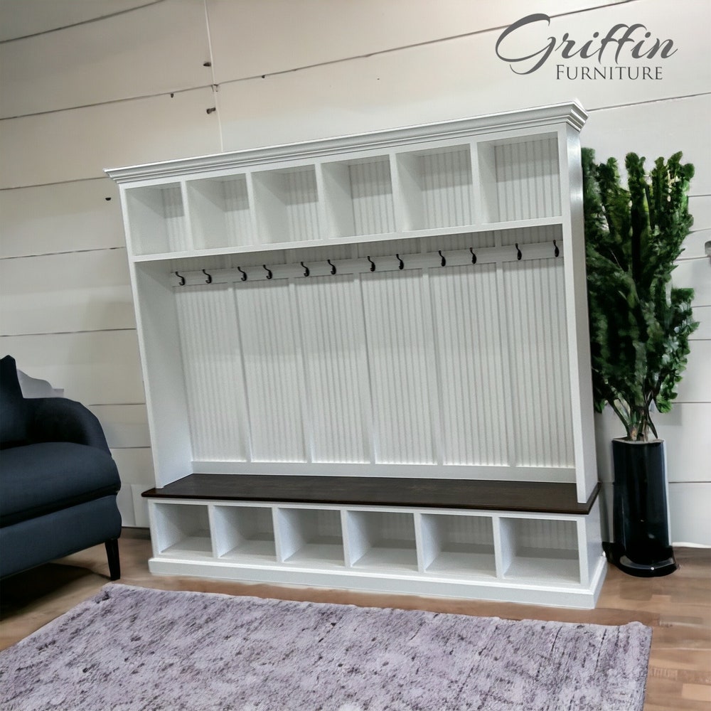 Pennsylvania Entryway Bench | 6-Section Mudroom Hall Tree with Shoe Storage | Farmhouse Mud Bench Organizer | Custom Mudroom Bench - Image 3