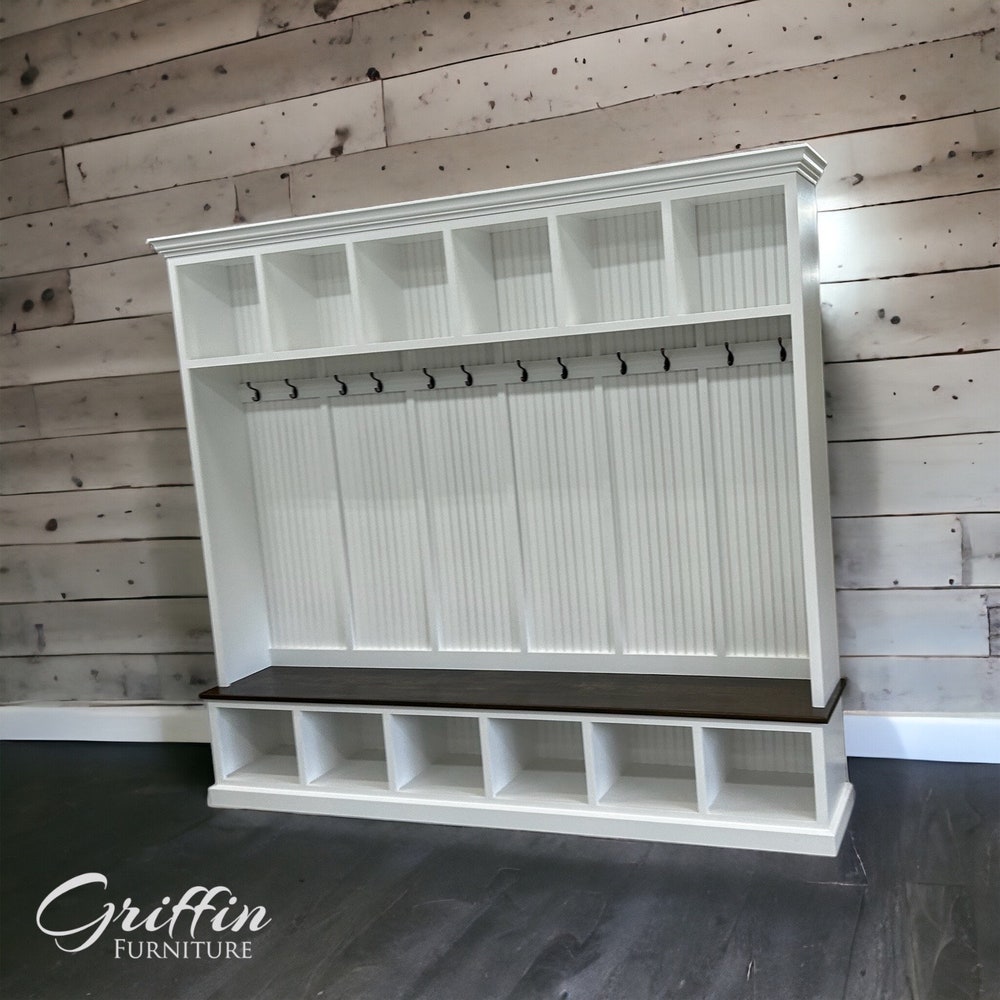 Pennsylvania Entryway Bench | 6-Section Mudroom Hall Tree with Shoe Storage | Farmhouse Mud Bench Organizer | Custom Mudroom Bench - Image 5