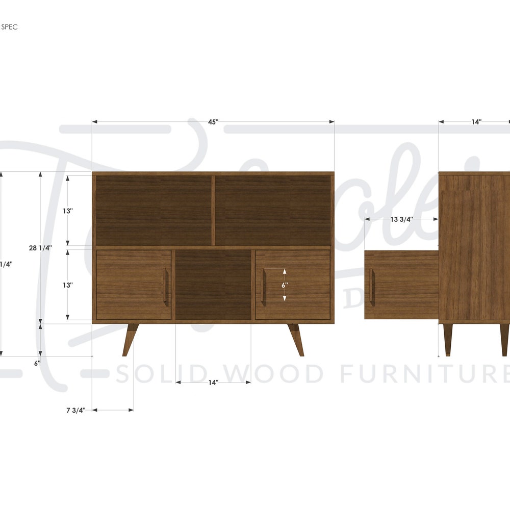 Couzens Vinyl LP Console, 2 Door, 45"W, Bookcase, Vinyl Storage, Modern, Record Player Console (Shown in Walnut) - Image 8
