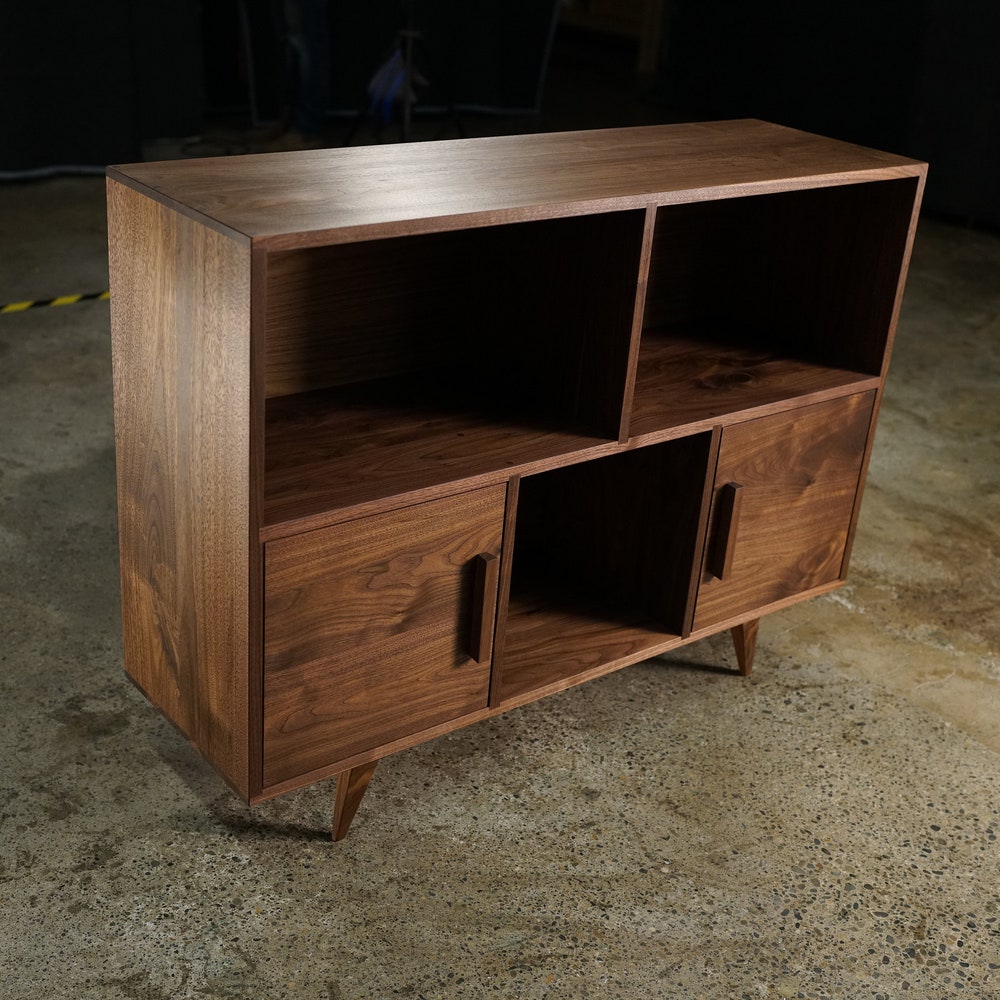 Couzens Vinyl LP Console, 2 Door, 45"W, Bookcase, Vinyl Storage, Modern, Record Player Console (Shown in Walnut) - Image 2