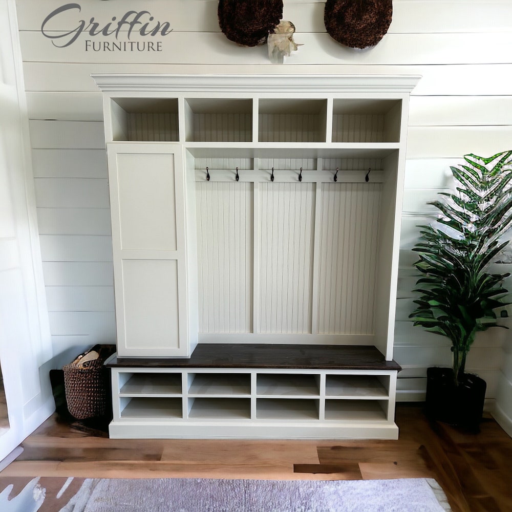 Fort Myers Entryway Shoe Cabinet | 4 Section Hall Tree with Storage | Mudroom Bench | Custom Shoe Organizer Furniture