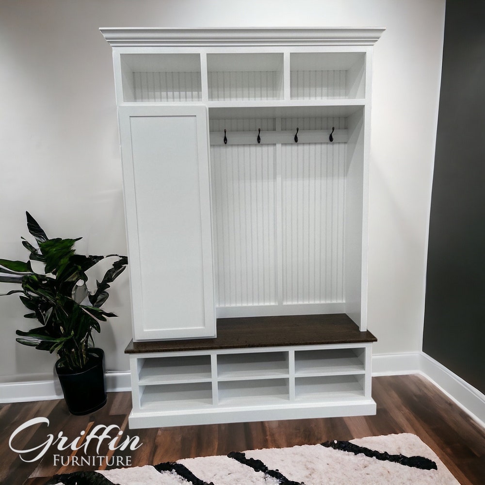 Fort Myers Entryway Shoe Cabinet | 3-Section Hall Tree with Storage | Mudroom Bench | Custom Shoe Organizer Furniture - Image 3