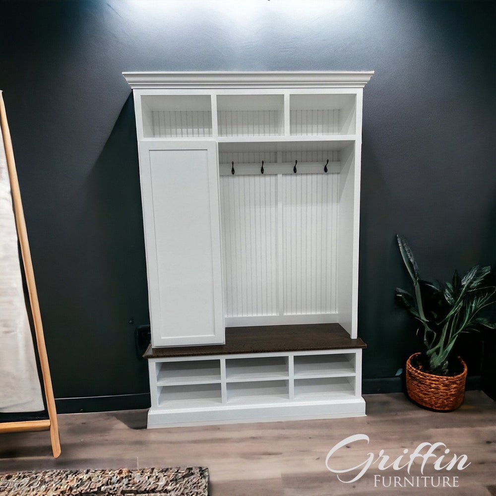 Fort Myers Entryway Shoe Cabinet | 3-Section Hall Tree with Storage | Mudroom Bench | Custom Shoe Organizer Furniture