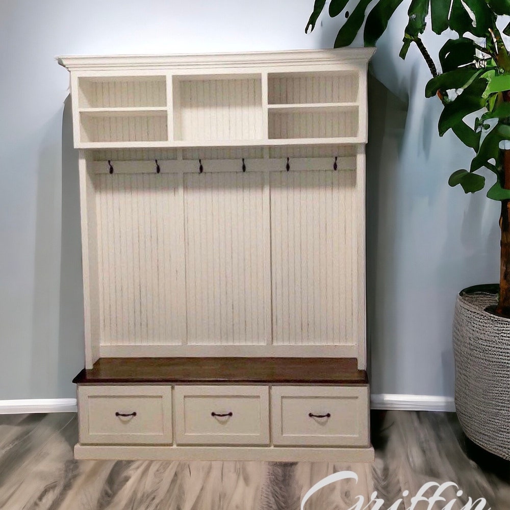 Midland Entryway Bench with Shoe Storage | 3-Section Mudroom Organizer | Custom Wood Hallway Bench with Cubbies - Image 3