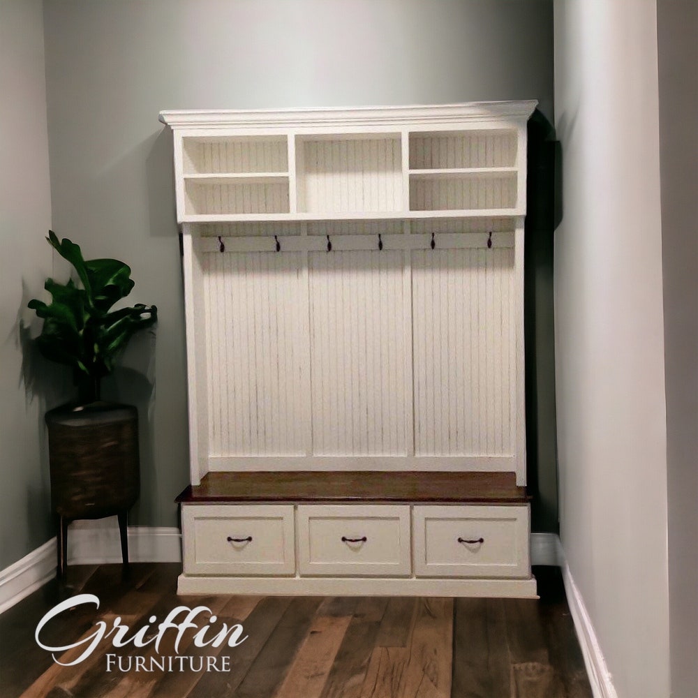 Midland Entryway Bench with Shoe Storage | 3-Section Mudroom Organizer | Custom Wood Hallway Bench with Cubbies | Mudroom Bench - Image 6