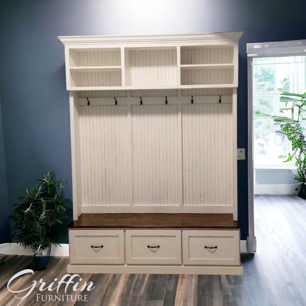 Midland Entryway Bench with Shoe Storage | 3-Section Mudroom Organizer | Custom Wood Hallway Bench with Cubbies - Image 5