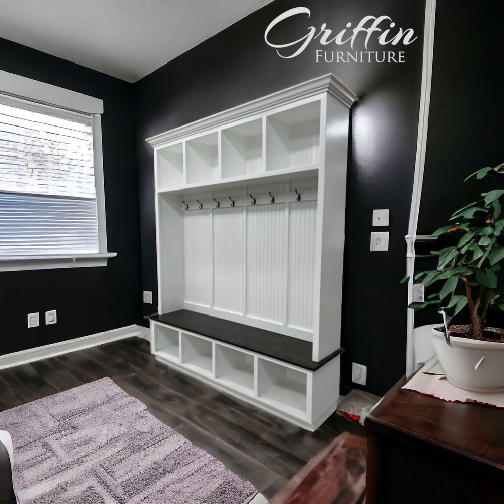 Houston Hall Tree with Bench | Entryway Coat Rack | Mudroom Shoe Storage | Custom Wood Furniture