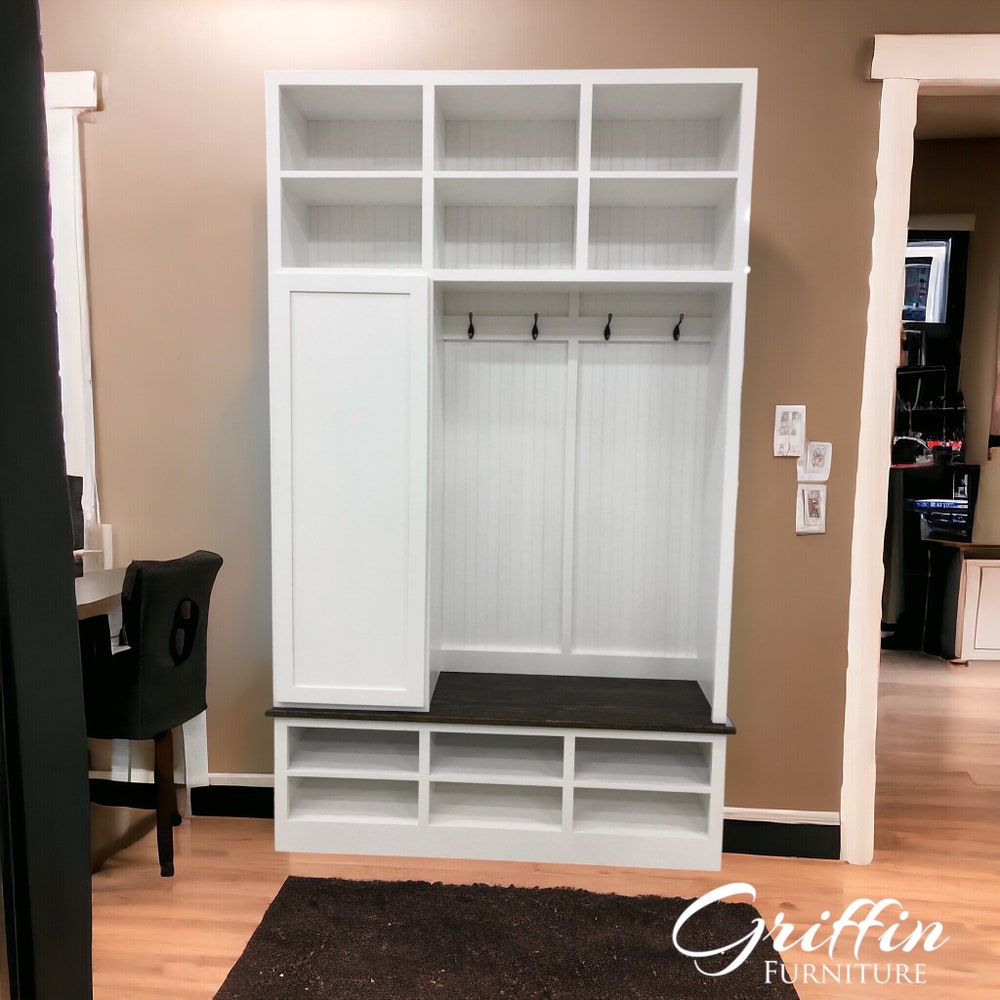 Portland Entryway Bench with Coat Rack | 3-Section Hall Tree | Mudroom Organizer | Shoe Storage Bench | Custom Solid Wood Furniture - Image 3