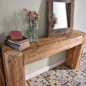 il_1000x1000.5743490984_tj63.jpg Old beam console table. Unique wood rustic style table, loft organic reclaimed barn wood entryway table country solid waxed pine MFWdesign