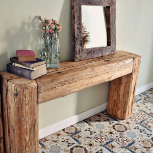 Old beam console table unique old wood rustic style table loft organic reclaimed barn wood entryway table rough wood natural rustic MFW