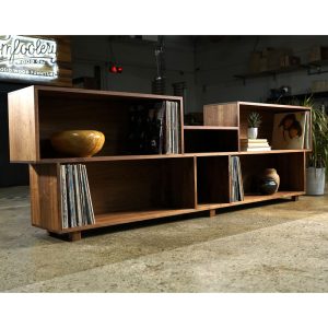 Emerson Vinyl Console, ALT1, LP Storage, Modern Entertainment Storage, Modern Solid Wood Media Console, Wood Console (Shown in Walnut)