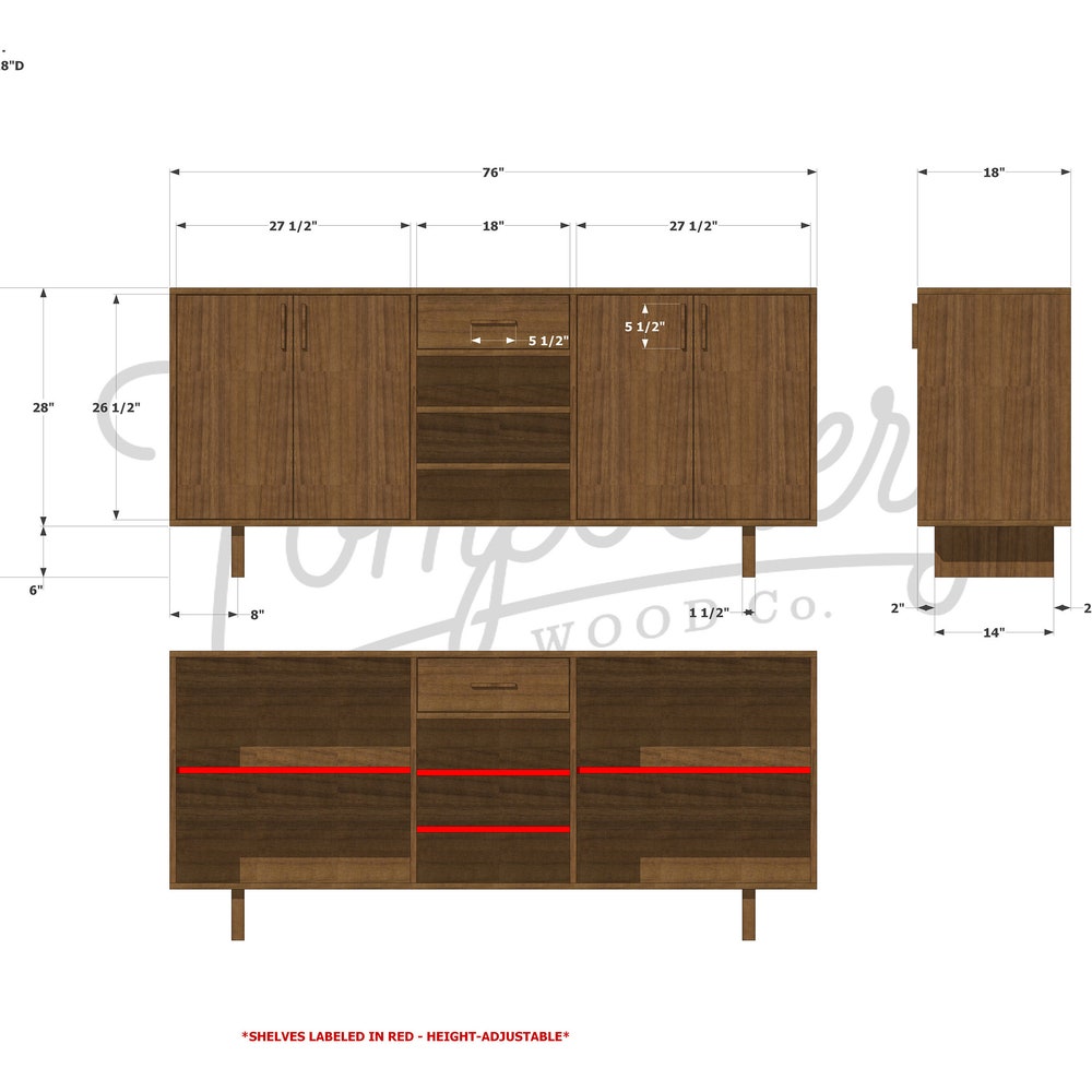 Elwell Buffet, 1 Drawer, Modern Sideboard, Modern Solid Wood Buffet (Shown in Walnut) - Image 7