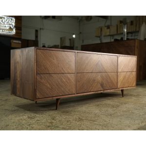 Brooklyn Console, 6 Drawer, 84"W, Chevron Pattern, Mid Century TV Stand, Mid-Century TV Credenza, Media Credenza (Shown in Walnut)