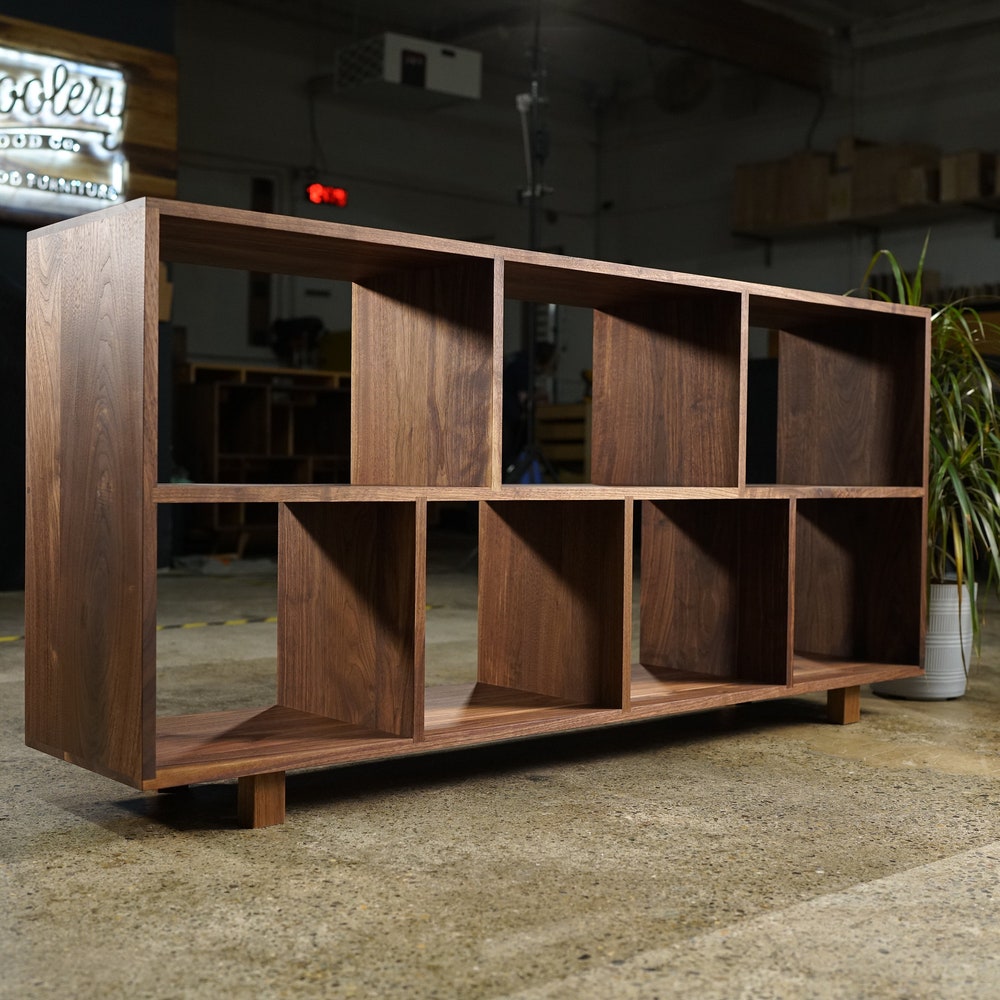 Sesto Vinyl Console, 65"W, Vinyl Storage Bookcase, Mid-Century Modern Bookshelf, Modern Record Storage (Shown in Walnut) - Image 2