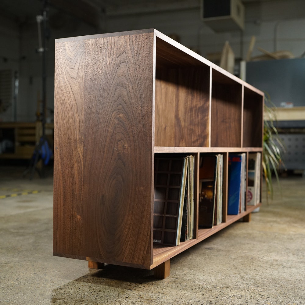 Sesto Vinyl Console, 65"W, Vinyl Storage Bookcase, Mid-Century Modern Bookshelf, Modern Record Storage (Shown in Walnut) - Image 4