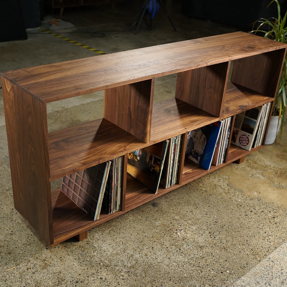 Sesto Vinyl Console, 65"W, Vinyl Storage Bookcase, Mid-Century Modern Bookshelf, Modern Record Storage (Shown in Walnut) - Image 3