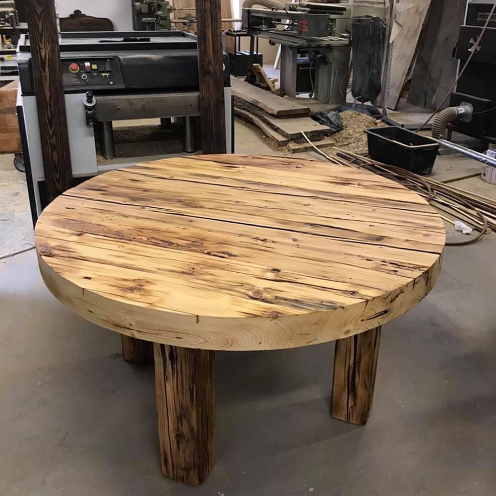 Round table reclaimed beams dining table rustic style organic barn wood Solid massive table Old natural beams provencial MFWdesign - Image 6