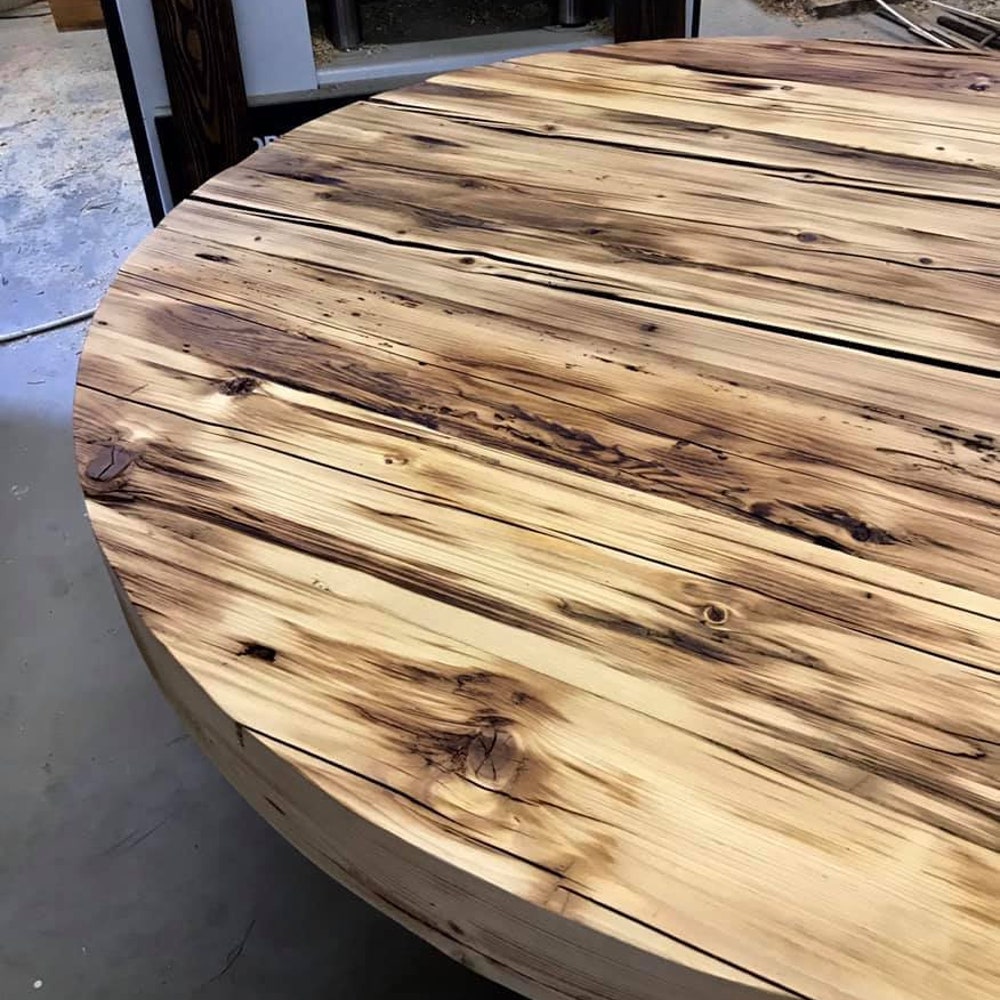 Round table reclaimed beams dining table rustic style organic barn wood Solid massive table Old natural beams provencial MFWdesign - Image 8