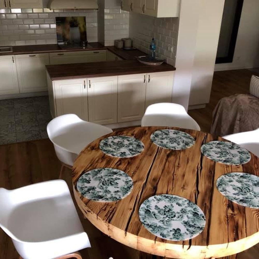 Round table reclaimed beams dining table rustic style organic barn wood Solid massive table Old natural beams provencial MFWdesign - Image 5