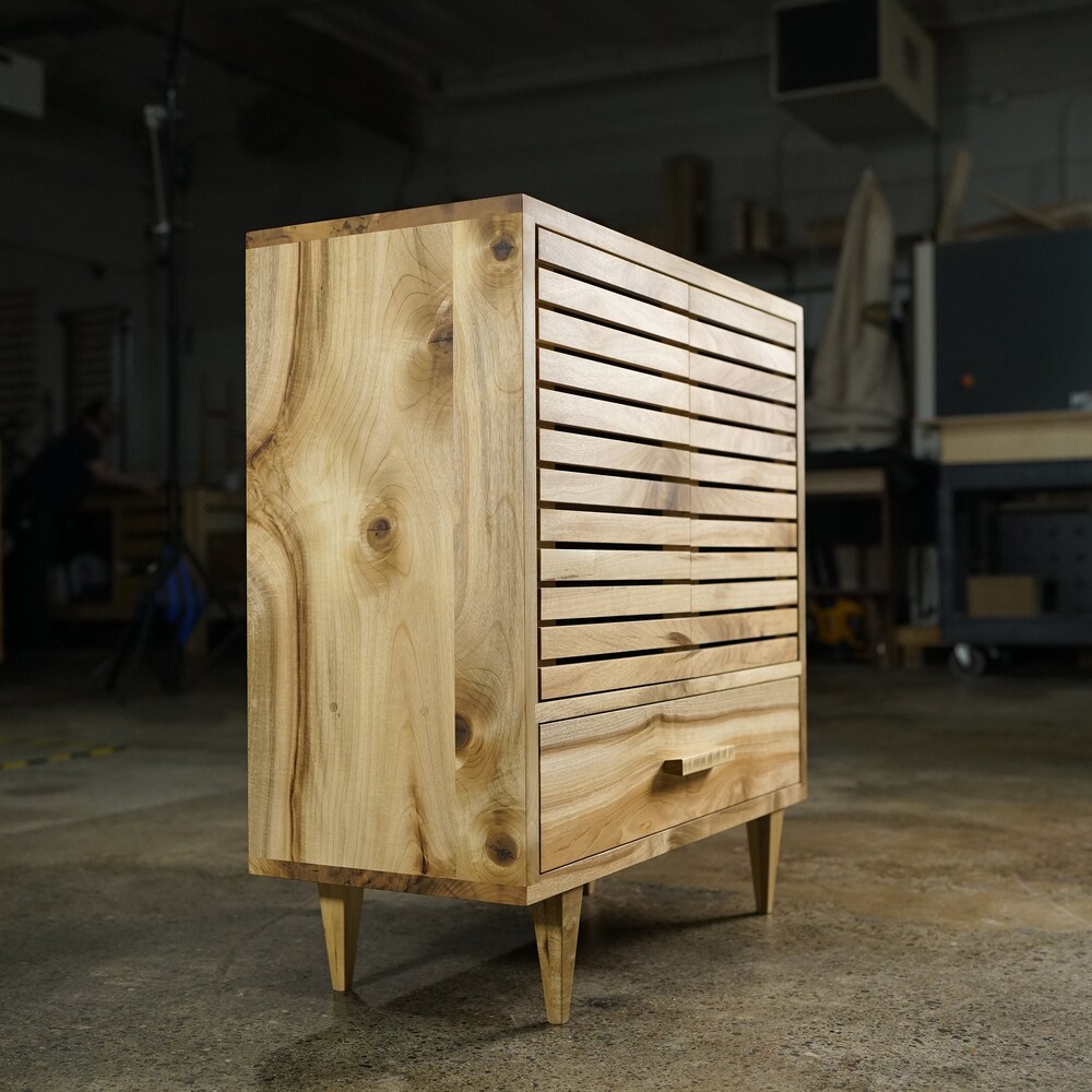 Willis Cabinet, Modern Wood Cabinet, Tall Cabinet with Slat Doors, Solid wood cabinet (Shown in Myrtle) - Image 3