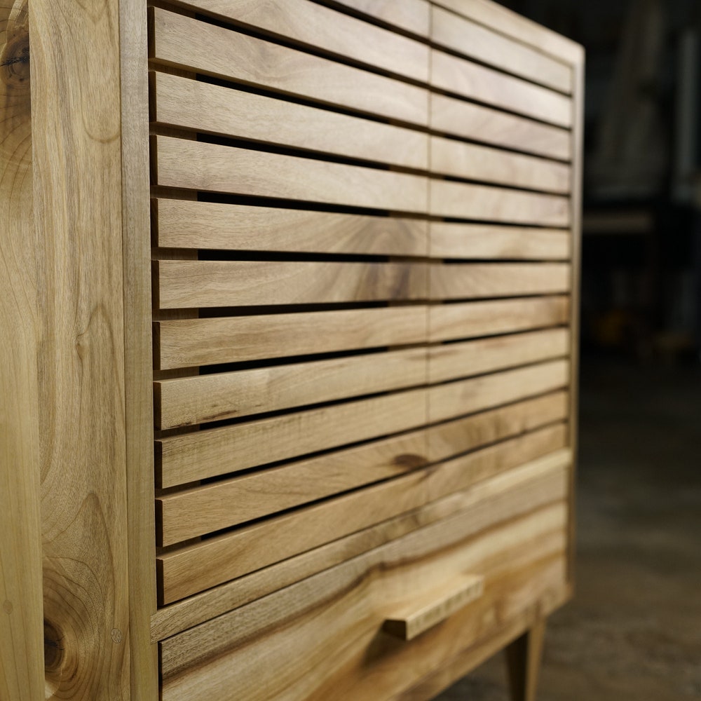 Willis Cabinet, Modern Wood Cabinet, Tall Cabinet with Slat Doors, Solid wood cabinet (Shown in Myrtle) - Image 4