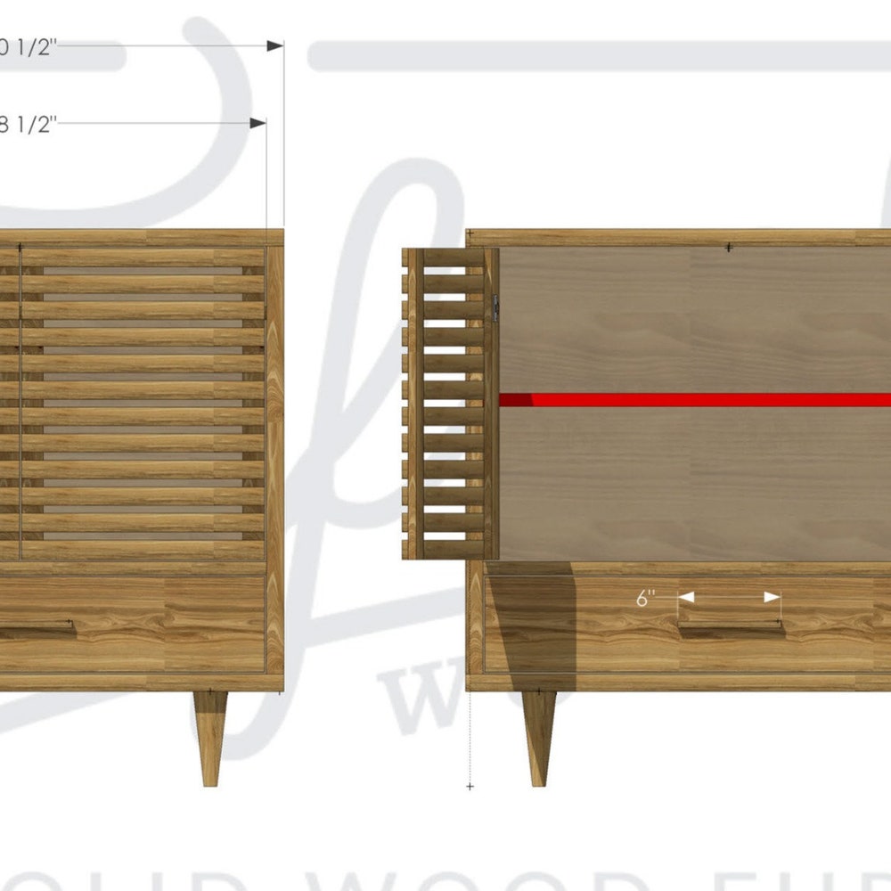 Willis Cabinet, Modern Wood Cabinet, Tall Cabinet with Slat Doors, Solid wood cabinet (Shown in Myrtle) - Image 8