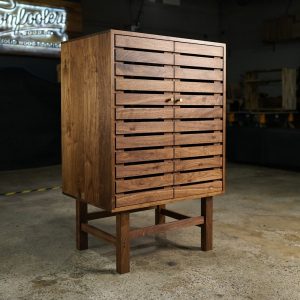 Fulton Floor Cabinet, Modern Wood Cabinet, Tall Cabinet with Slats, Wood Cabinet with Tall Legs (Shown in Walnut)