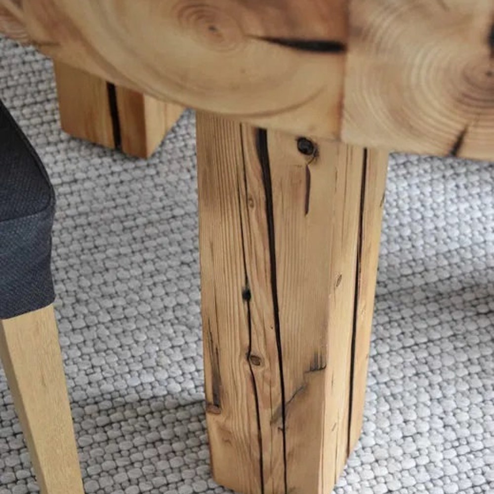 Round table reclaimed beams dining table rustic style organic barn wood Solid massive table Old natural beams provencial MFWdesign - Image 3