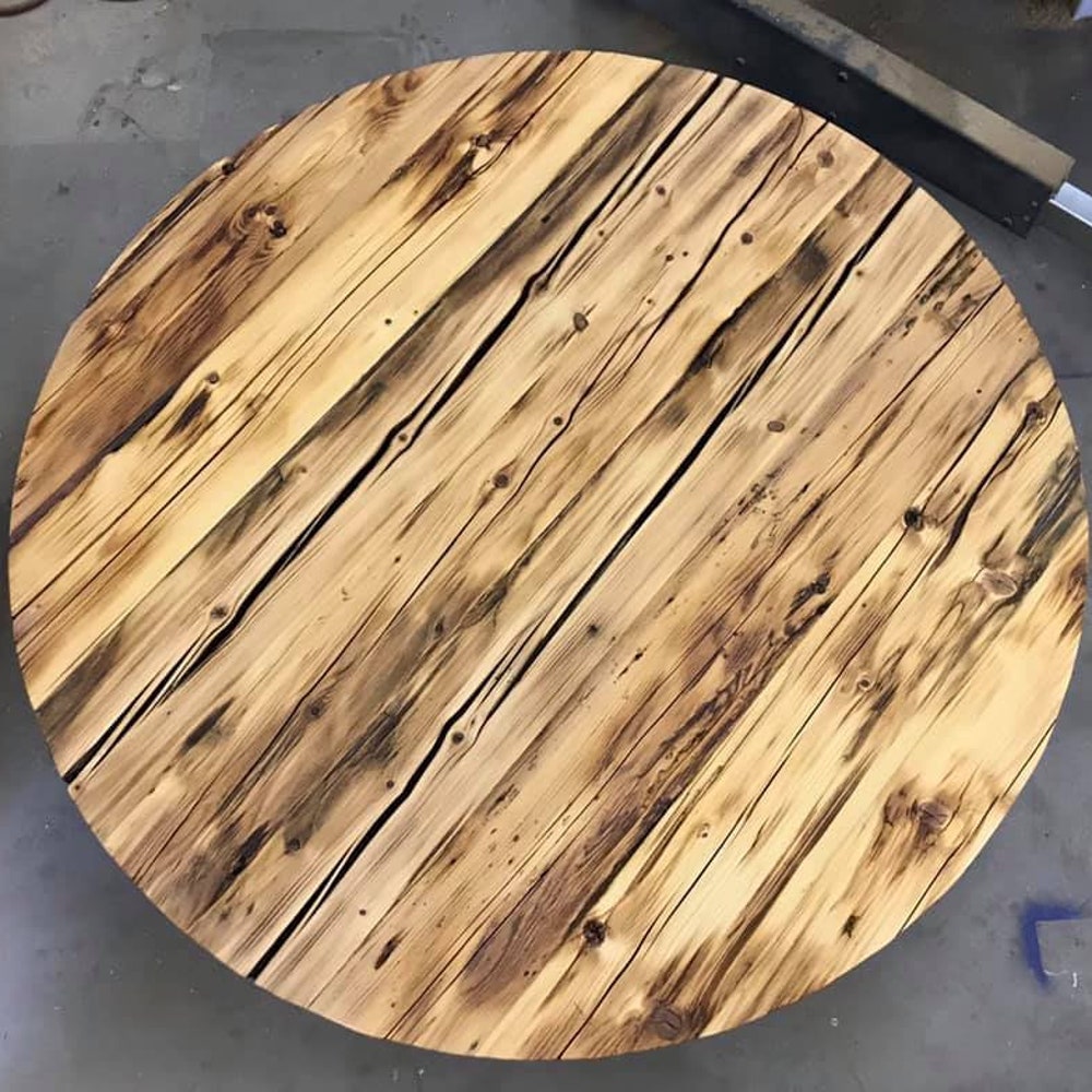 Round table reclaimed beams dining table rustic style organic barn wood Solid massive table Old natural beams provencial MFWdesign - Image 7