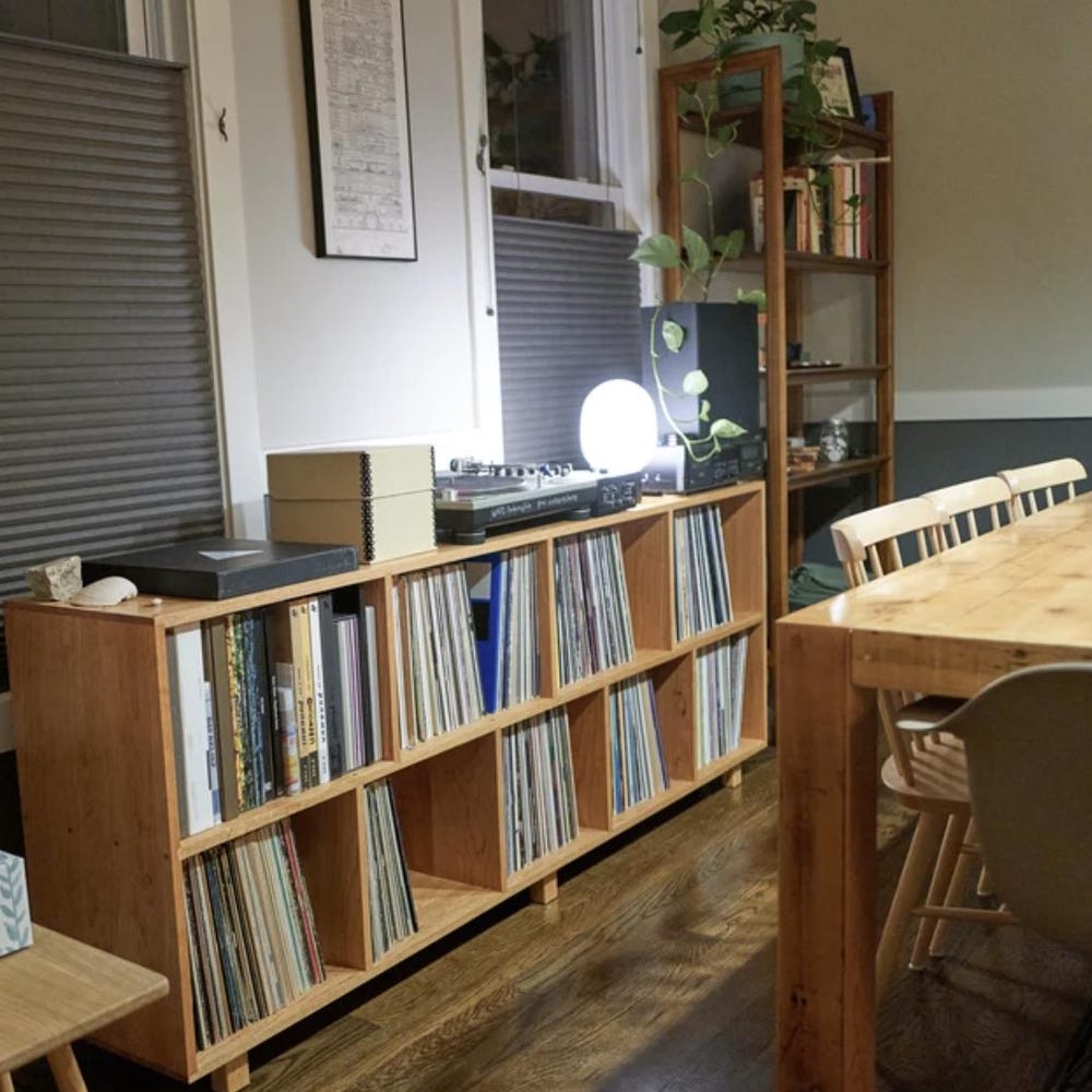 Sesto Vinyl Console, 65"W, Vinyl Storage Bookcase, Mid-Century Modern Bookshelf, Modern Record Storage (Shown in Walnut) - Image 6