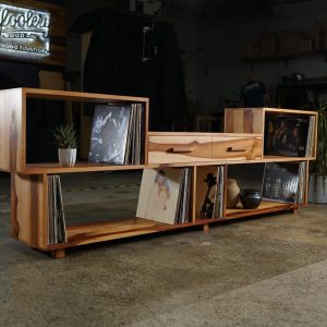 Emerson Vinyl Console, ALT2, 2 Drawers, LP Storage, Modern Entertainment Storage, Modern Solid Wood Media Console (Shown in Madrone)