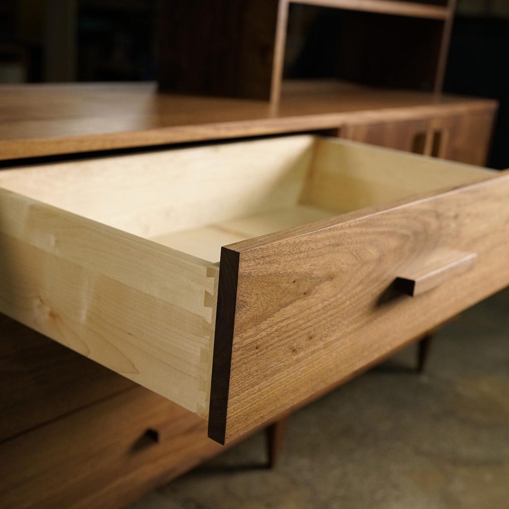 Gilles Hutch, 3 Drawers, Solid Wood Sideboard with Shelves, Mid Century Modern Bookcase, Large Wall Unit (Shown in Walnut) - Image 3