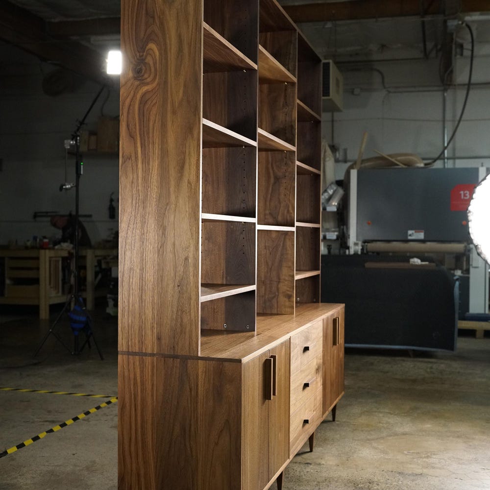 Gilles Hutch, 3 Drawers, Solid Wood Sideboard with Shelves, Mid Century Modern Bookcase, Large Wall Unit (Shown in Walnut) - Image 5