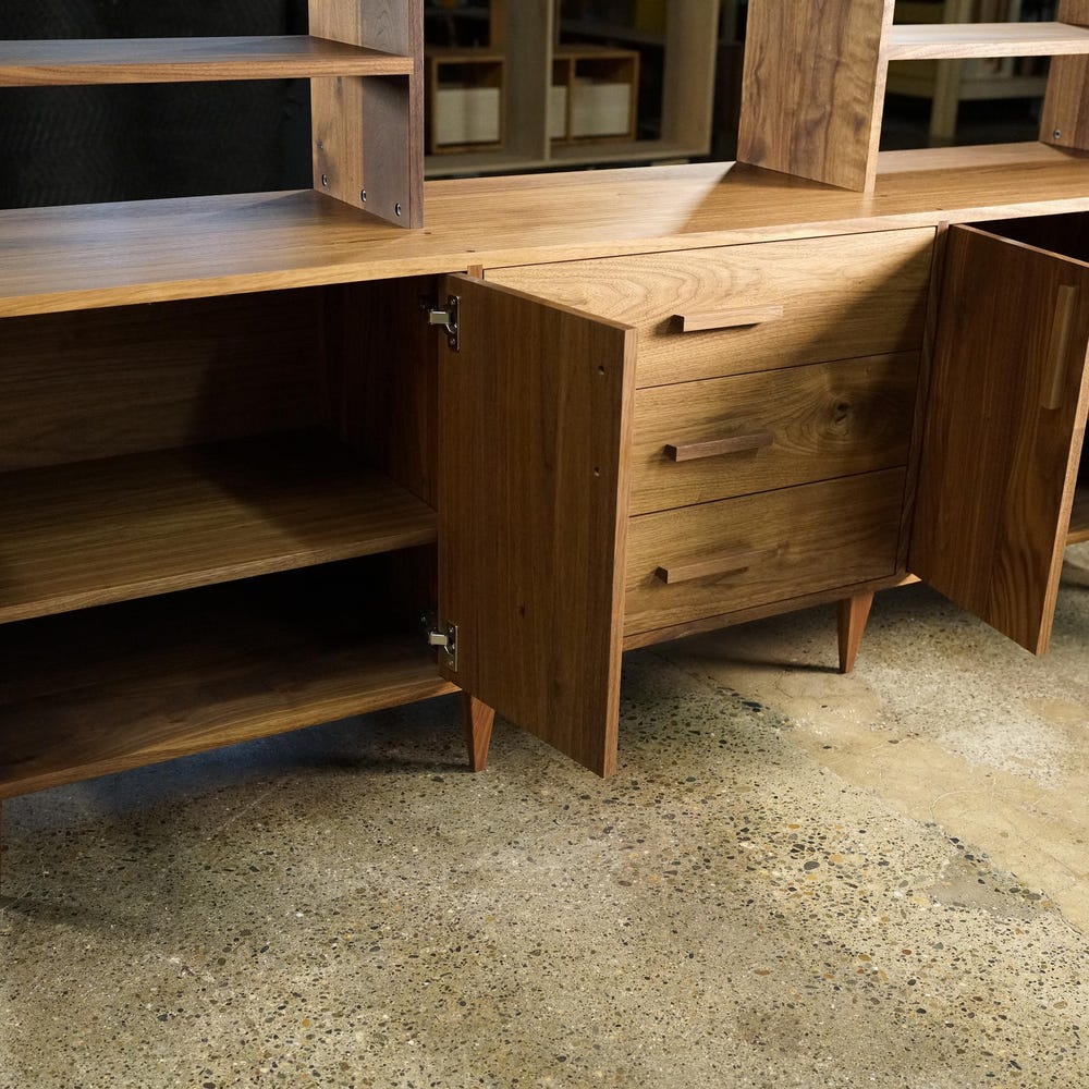 Gilles Hutch, 3 Drawers, Solid Wood Sideboard with Shelves, Mid Century Modern Bookcase, Large Wall Unit (Shown in Walnut) - Image 4