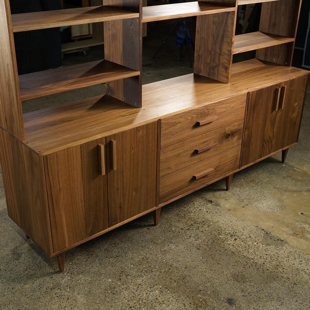 Gilles Hutch, 3 Drawers, Solid Wood Sideboard with Shelves, Mid Century Modern Bookcase, Large Wall Unit (Shown in Walnut) - Image 6