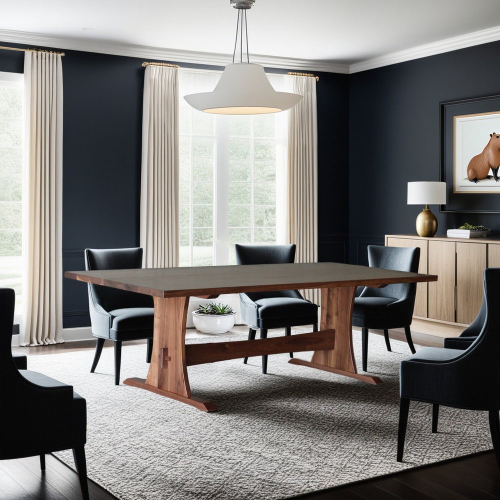 The Rowland Walnut Table, Trestle Dining Table, Family Size Trestle Table, Solid Wood Trestle Table