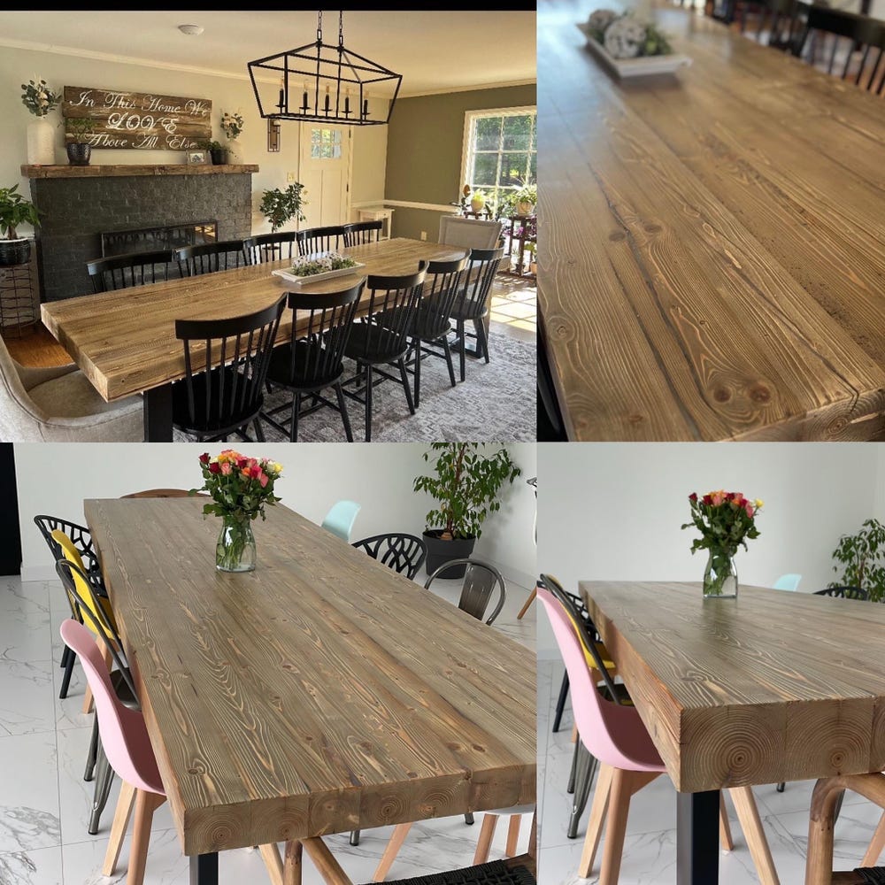 Old beams dining table black steel legs modern country rustic style organic barn wood reclaimed light solid wood massive table MFW design - Image 7
