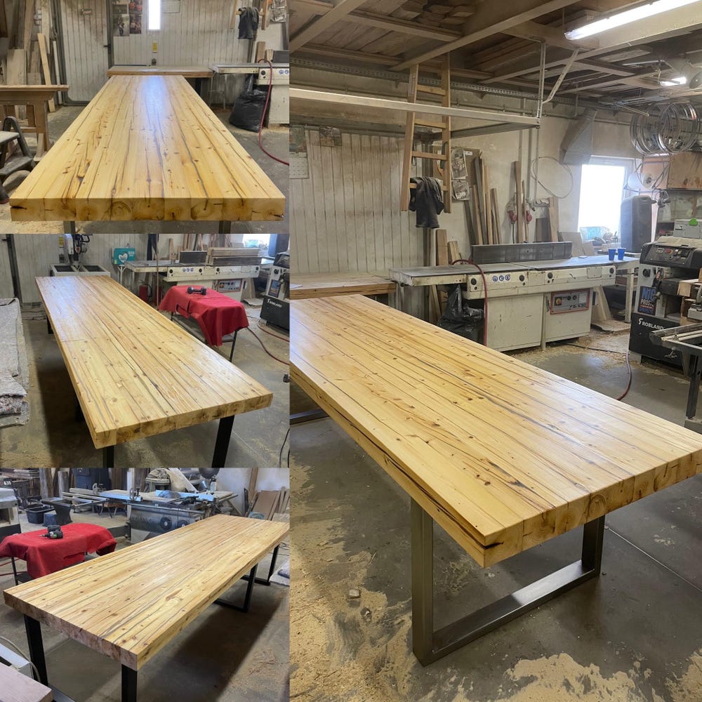 Old beams dining table black steel legs modern country rustic style organic barn wood reclaimed light solid wood massive table MFW design - Image 5