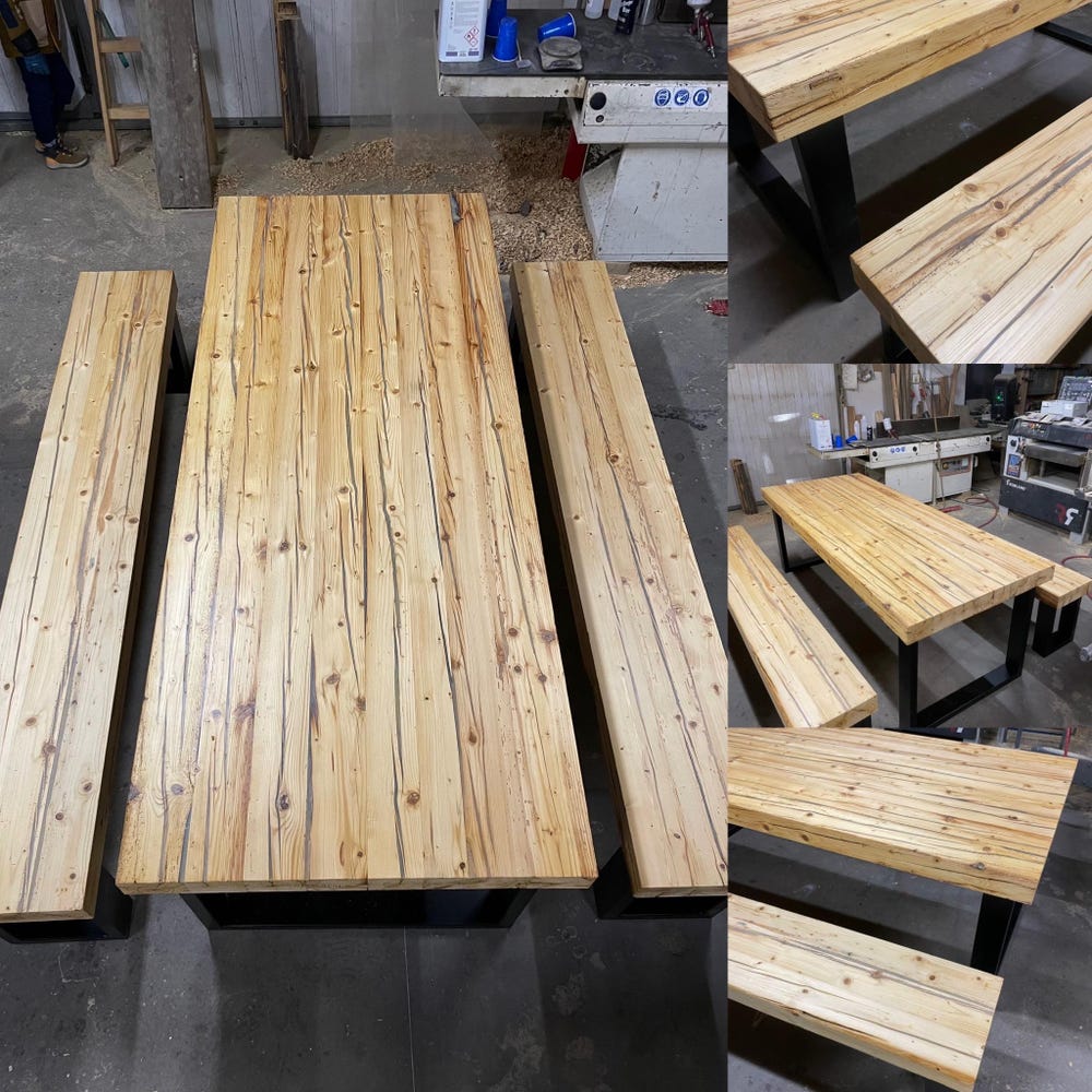 Reclaimed beams dining table Black steel legs Industrial loft rustic style organic barn wood Solid massive table Old natural beams MFWdesign - Image 5