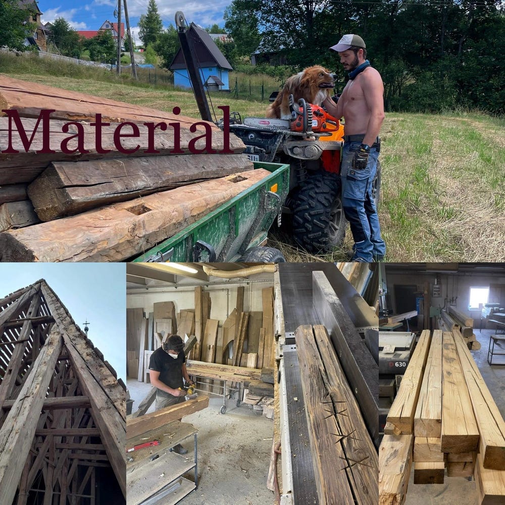 Reclaimed beams dining table Black steel legs Industrial loft rustic style organic barn wood Solid massive table Old natural beams MFWdesign - Image 9