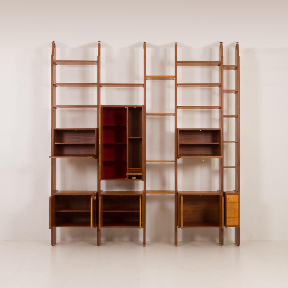 Italian 5 bay free standing floor to celling wall unit by A. Merlo, 1960s - Image 3
