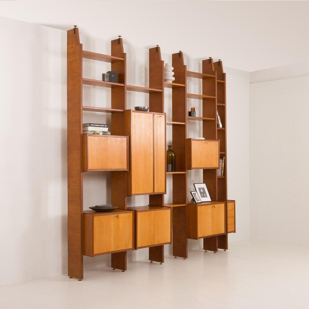 Italian 5 bay free standing floor to celling wall unit by A. Merlo, 1960s - Image 2