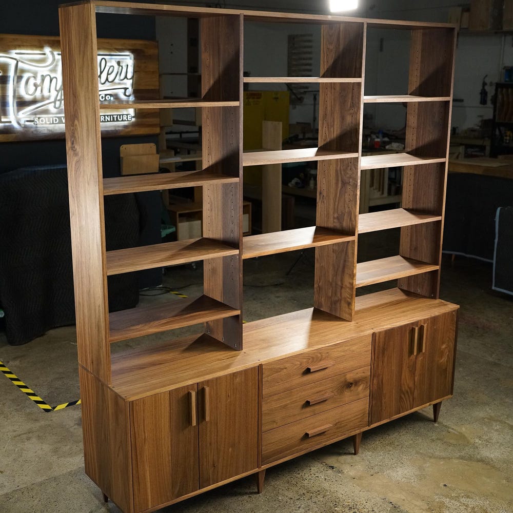 Gilles Hutch, 3 Drawers, Solid Wood Sideboard with Shelves, Mid Century Modern Bookcase, Large Wall Unit (Shown in Walnut) - Image 2