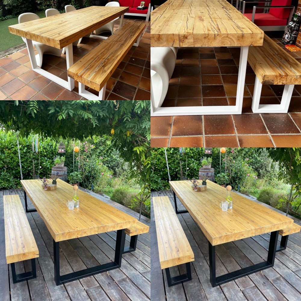 Old beams dining table black steel legs modern country rustic style organic barn wood reclaimed light solid wood massive table MFW design - Image 6